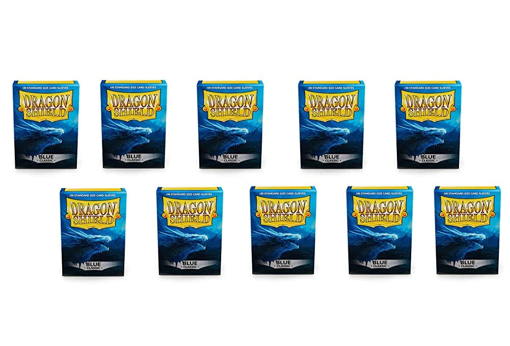 10 Packs Dragon Shield Classic Blue Standard Size 100 ct Card Sleeves Display Case