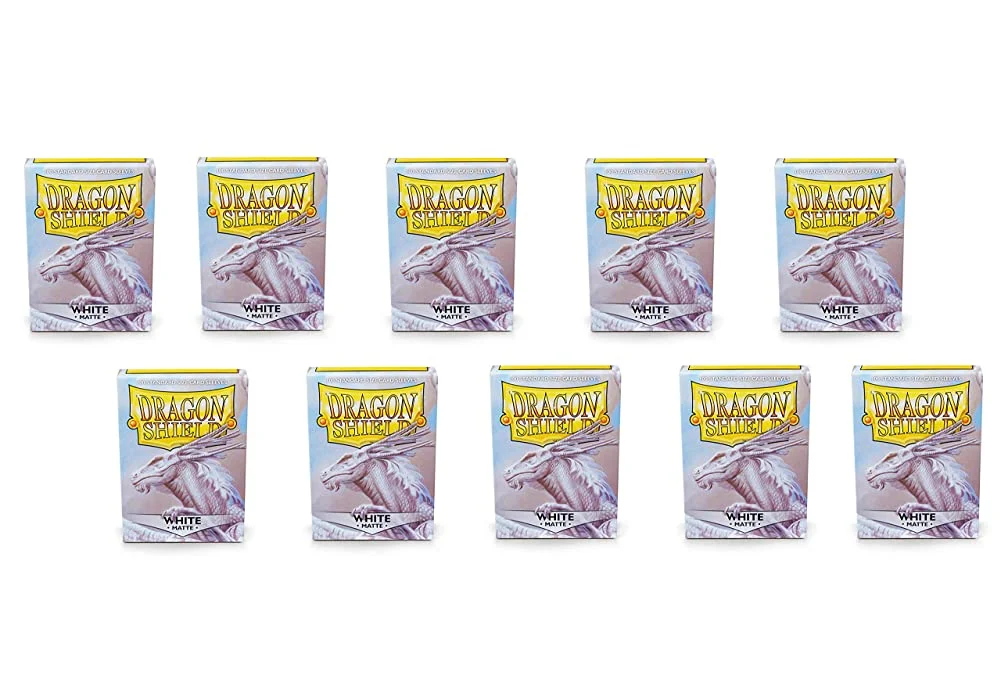10 Packs Dragon Shield Matte White Standard Size 100 ct Card Sleeves Display Case