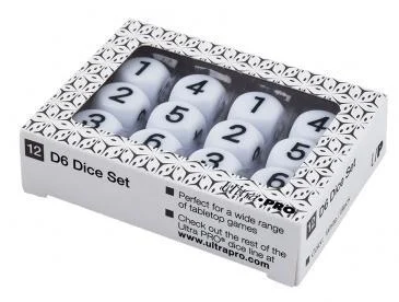 12-Set D6 White Dice with Black Large Numerals