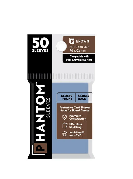 2 Packs Phantom Sleeves: "Brown Size" (43mm x 65mm) - Gloss Gloss (50) (Compatible with: Mini-Chimera and More) Individual Pack