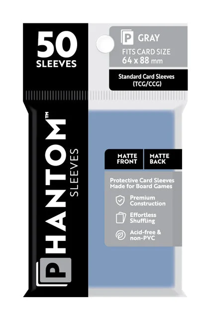 2 Packs Phantom Sleeves: "Gray Size" (64mm x 88mm) - Matte Matte (50) (Compatible with: Standard Card Sleeves (CCGTCG)) Individual Pack