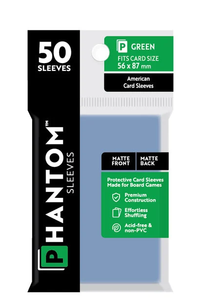 2 Packs Phantom Sleeves: "Green Size" (56mm x 87mm) - Matte Matte (50) (Compatible with: Standard American) Individual Pack