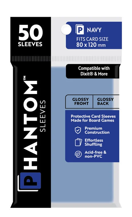 2 Packs Phantom Sleeves: "Navy Size" (80mm x 120mm) - Gloss Gloss (50) (Compatible with: Dixit and More) Individual Pack