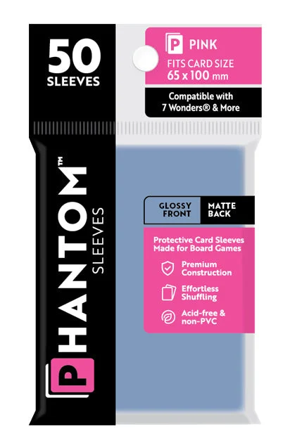 2 Packs Phantom Sleeves: "Pink Size" (65mm x 100mm) - Gloss Matte (50) (Compatible with: 7 Wonders and More) Individual Pack
