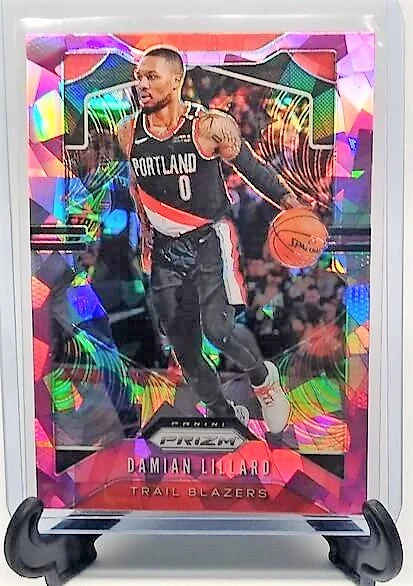 2019-20 Panini Prizm Damian Lillard Pink Cracked Ice Refractor Basketball Card