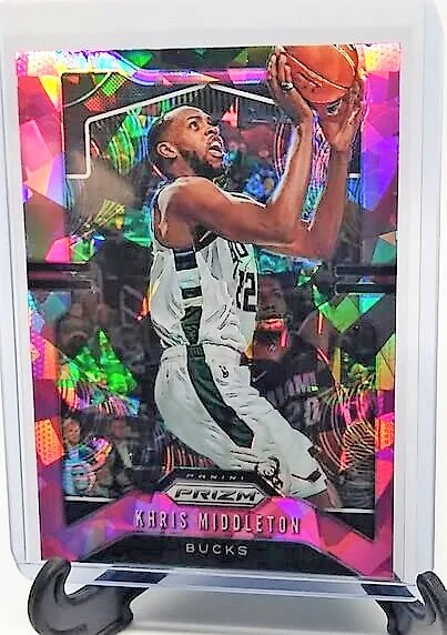 2019-20 Panini Prizm Khris Middleton Pink Cracked Ice Milwaukee Bucks Refractor Basketball Card