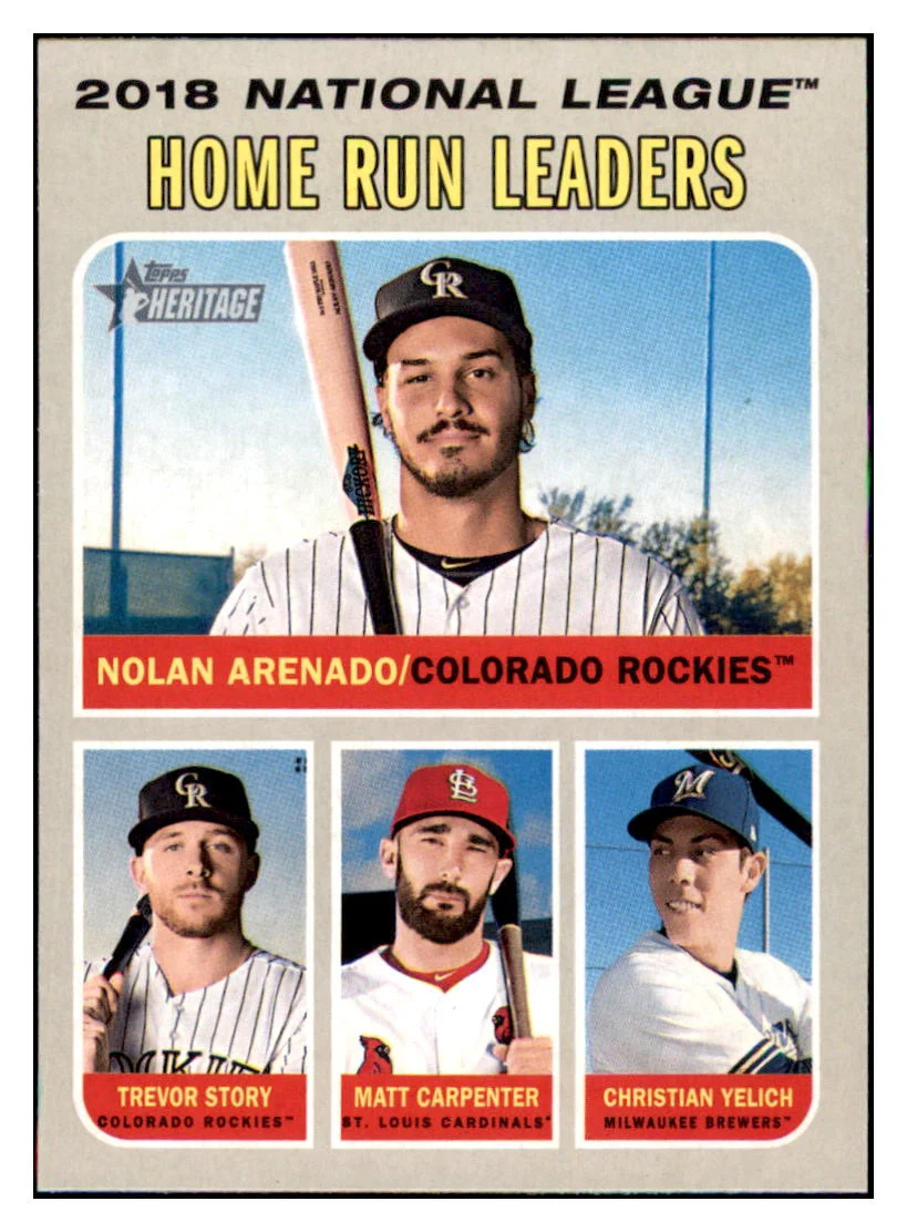 2019 Topps Heritage Christian Yelich / Matt Carpenter / Trevor Story / Nolan Arenado CPC, LL Baseball card CBT1B