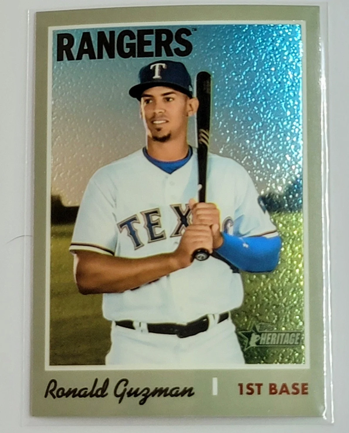 2019 Topps Heritage Ronald Guzman Chrome #'d/999 Texas Rangers Baseball CardTH1C4