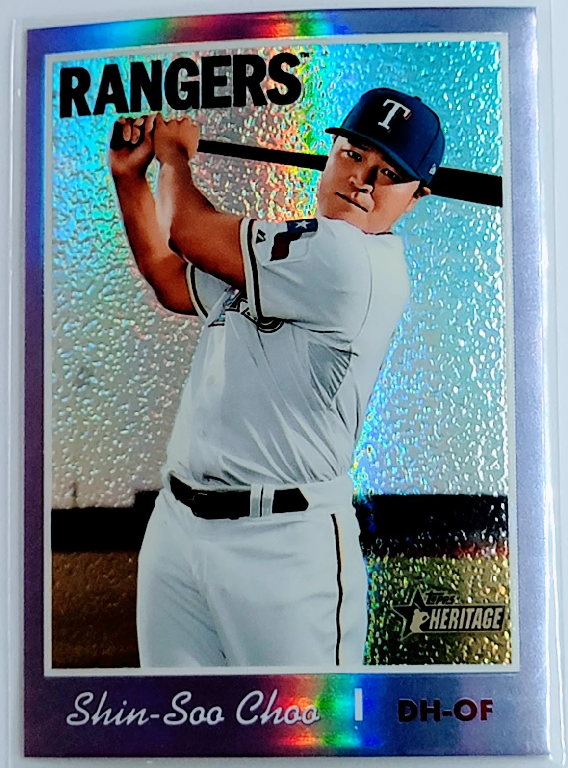 2019 Topps Heritage Shin-Soo Choo Chrome Purple Refractor Texas Rangers Baseball Card TH1C4