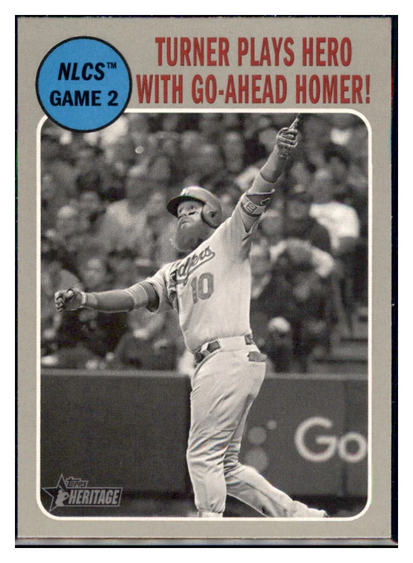 2019 Topps Heritage Turner Plays Hero with Go-Ahead Homer! Los Angeles Dodgers #195 Baseball Card TMH1C