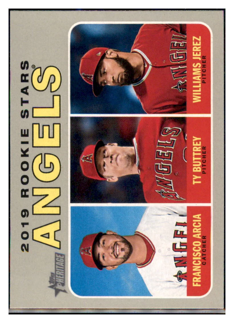 2019 Topps Heritage Ty Buttrey / Francisco Arcia / Williams Jerez CPC, RC, RS Los Angeles Angels #244 Baseball Card TMH1C