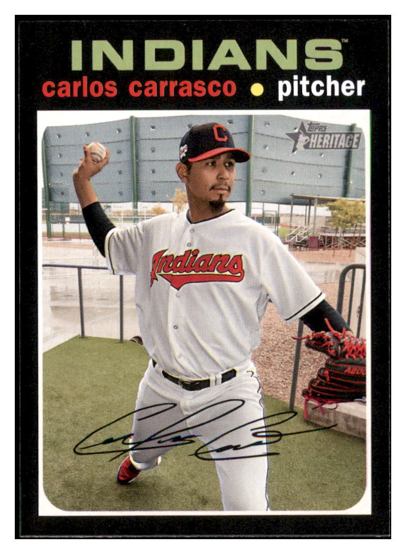 2020 Topps Heritage Carlos Carrasco Cleveland Indians Baseball Card TMH1A