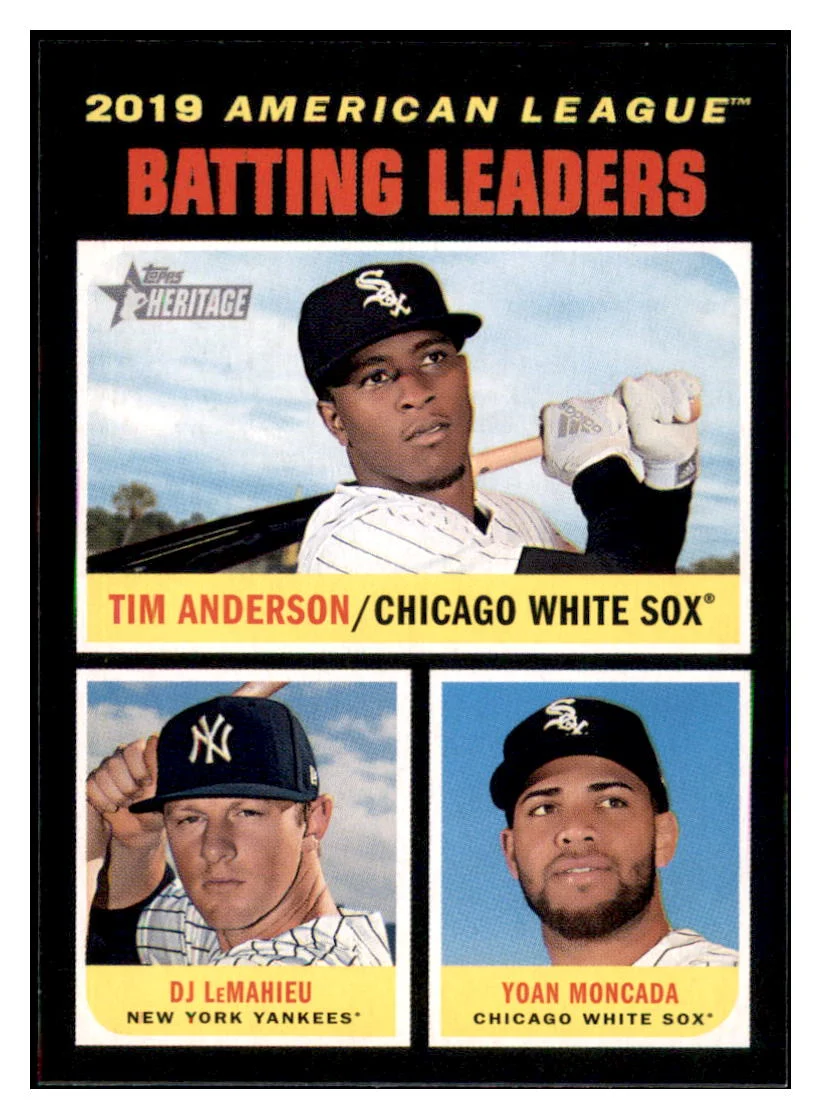 2020 Topps Heritage Tim Anderson / DJ LeMahieu / Yoan Moncada LL Chicago White Sox / New York Yankees Baseball Card TMH1A