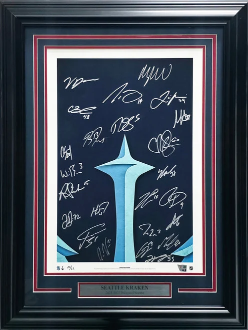 2021-22 Seattle Kraken Inaugural Team Autographed Fanatics Framed Lithograph #/32 With 25 Signatures Fanatics Holo Stock #262548