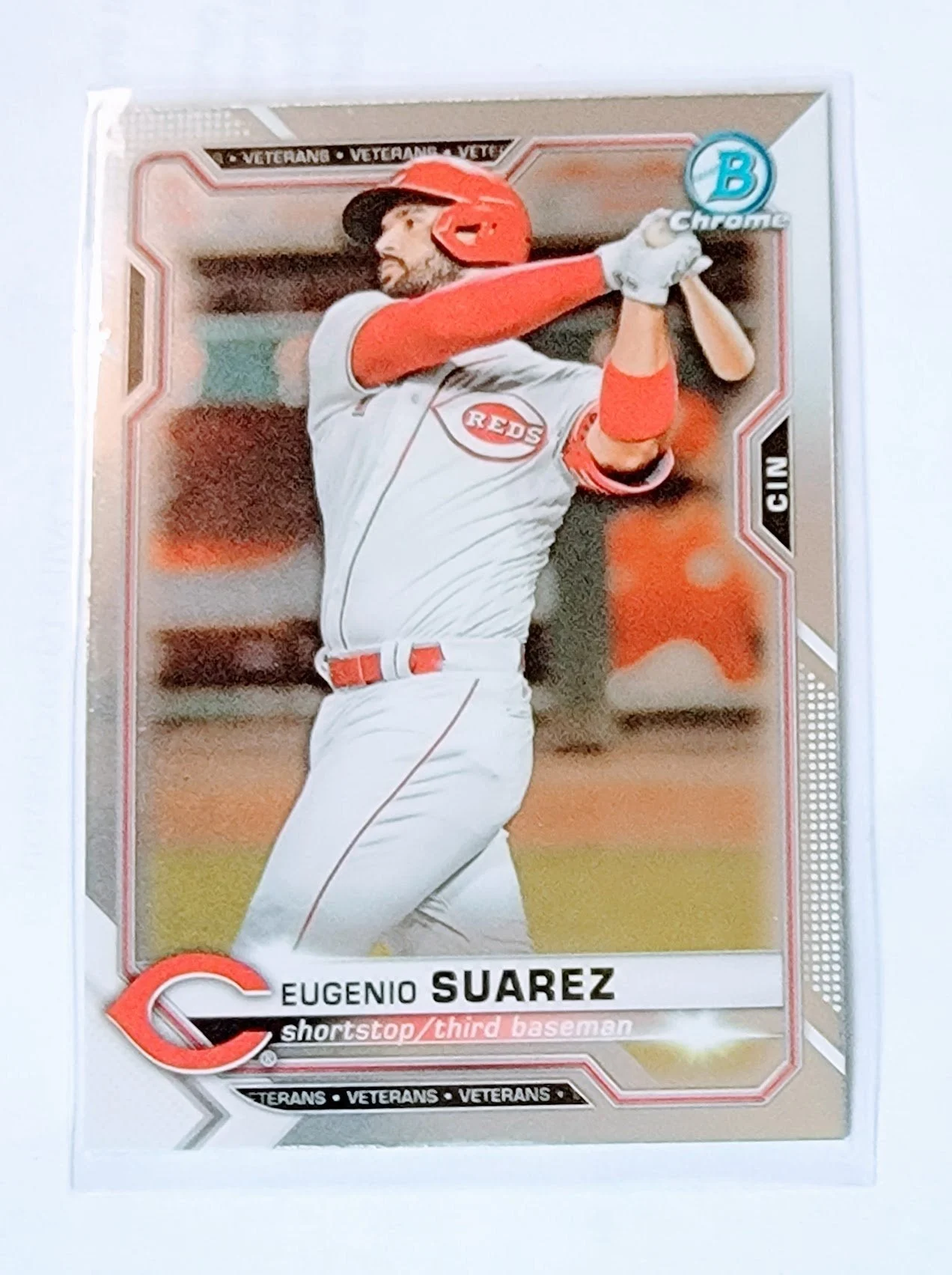 2021 Bowman Chrome Eugenio Suarez Veterans Baseball Trading Card SMCB1