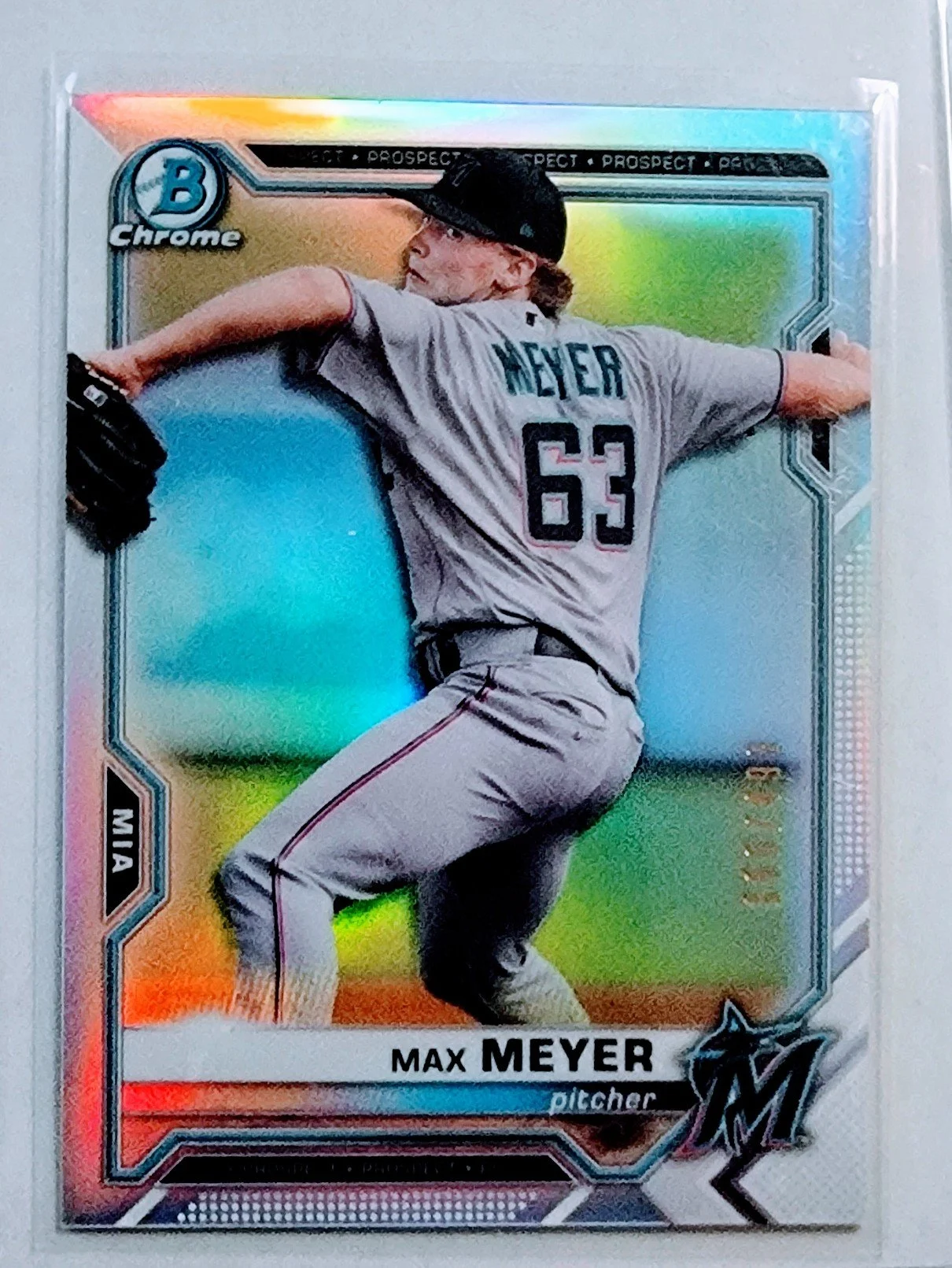2021 Bowman Chrome Max Meyer Miami Marlins Refractor #'d/499 Baseball Card AVM1