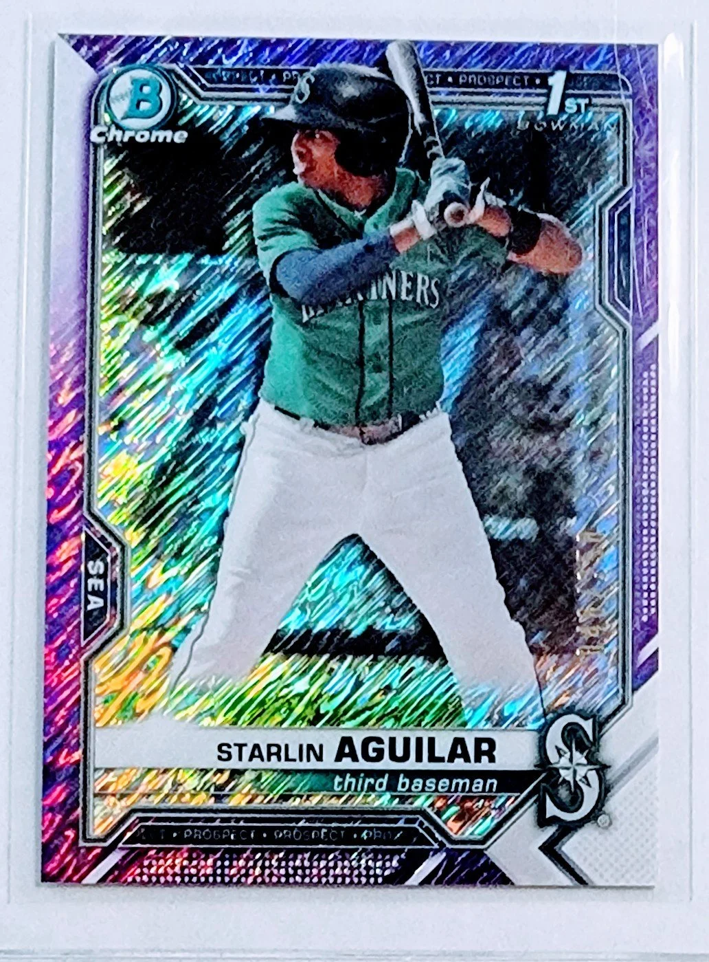 2021 Bowman Chrome Starlin Aguilar Purple 1st on Bowman Refractor #'d/250 Seattle Mariners Baseball Card AVM1