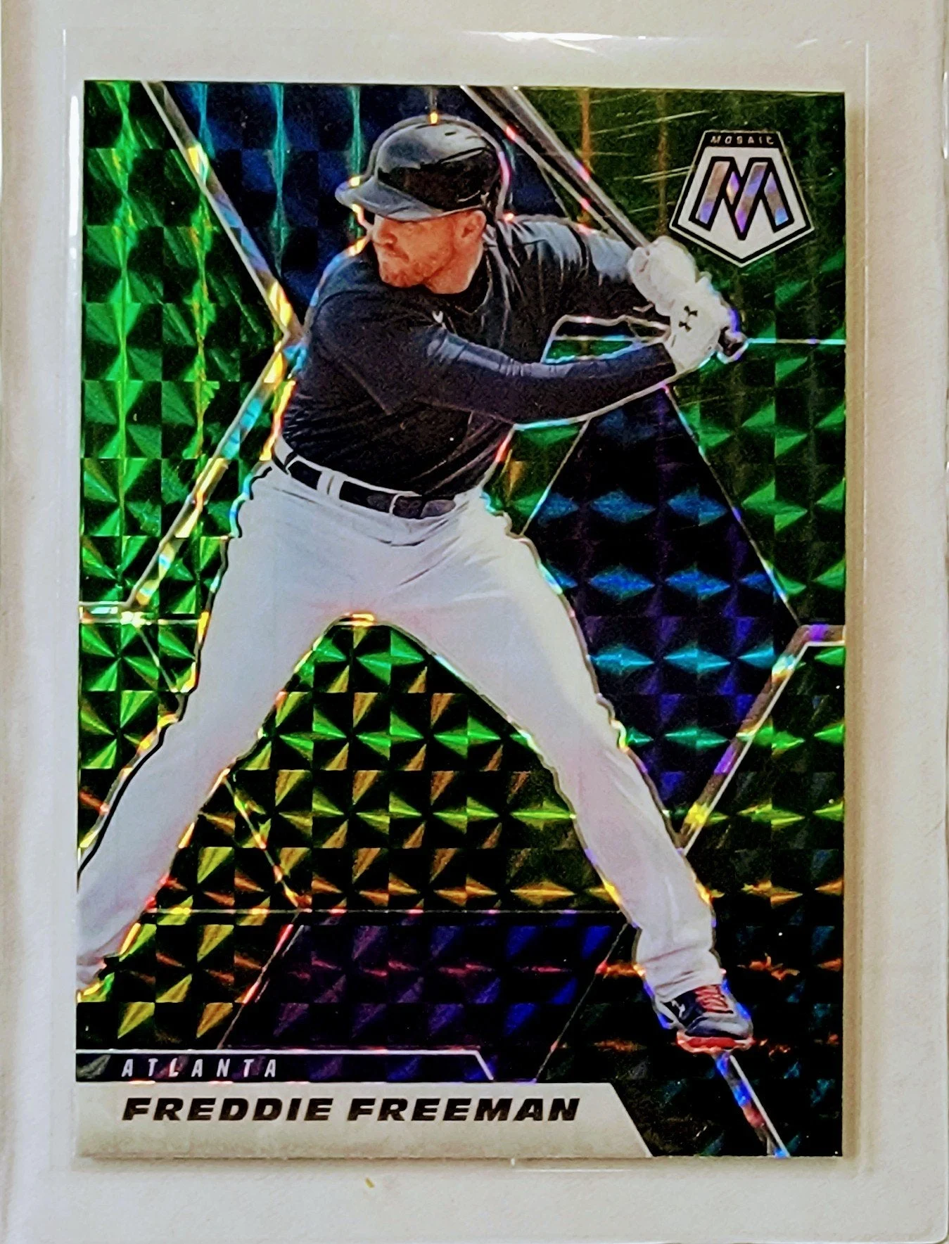 2021 Panini Mosaic Freddie Freeman Green Prizm Refractor Atlanta Braves Baseball Card AVM1