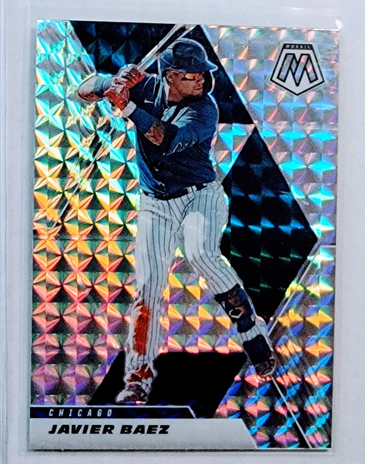 2021 Panini Mosaic Javier Baez Silver Camo Chicago Cubs Refractor Baseball Card AVM1