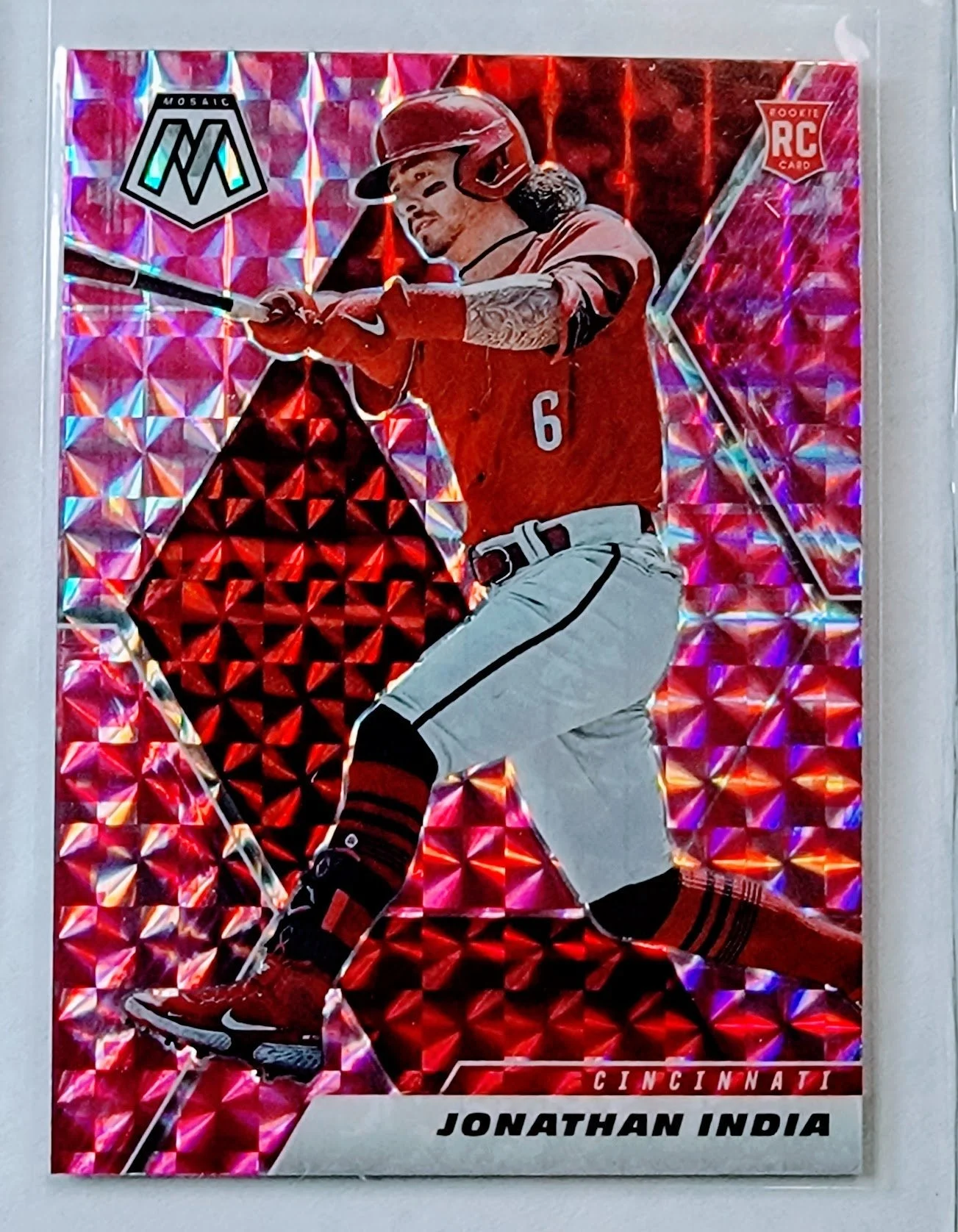 2021 Panini Mosaic Jonathan India Pink Camo Refractor Cincinnati Reds Baseball Card AVM1