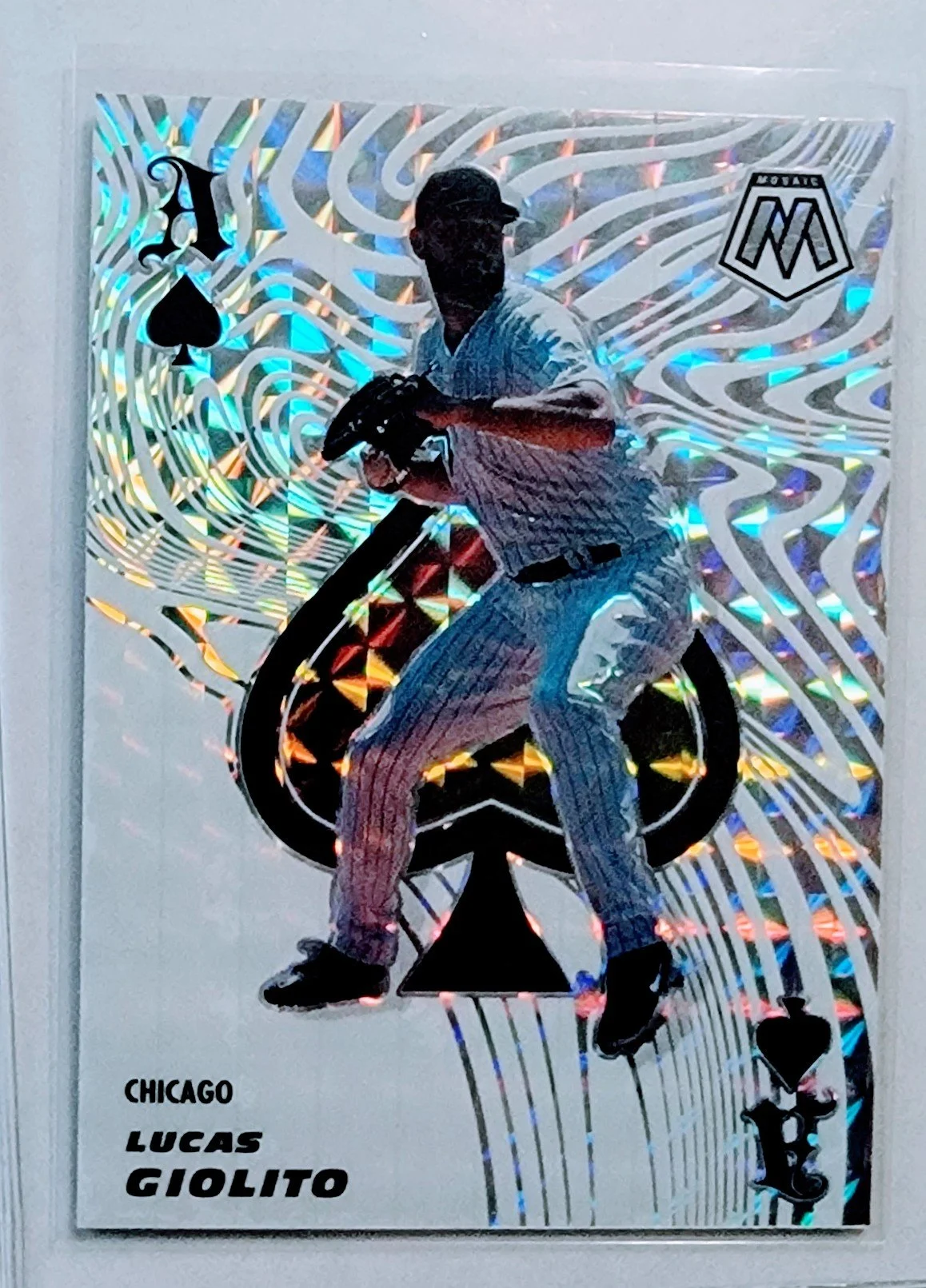 2021 Panini Mosaic Lucas Gioloto Aces Camo Refractor Chicago White Sox Baseball Card AVM1