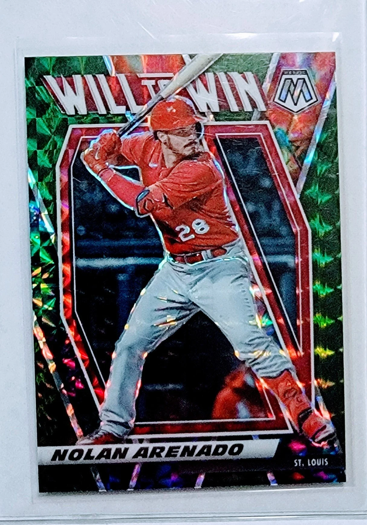 2021 Panini Mosaic Nolan Arenado Will to Win Green Camo Refractor St. Louis Cardinals Baseball Card AVM1