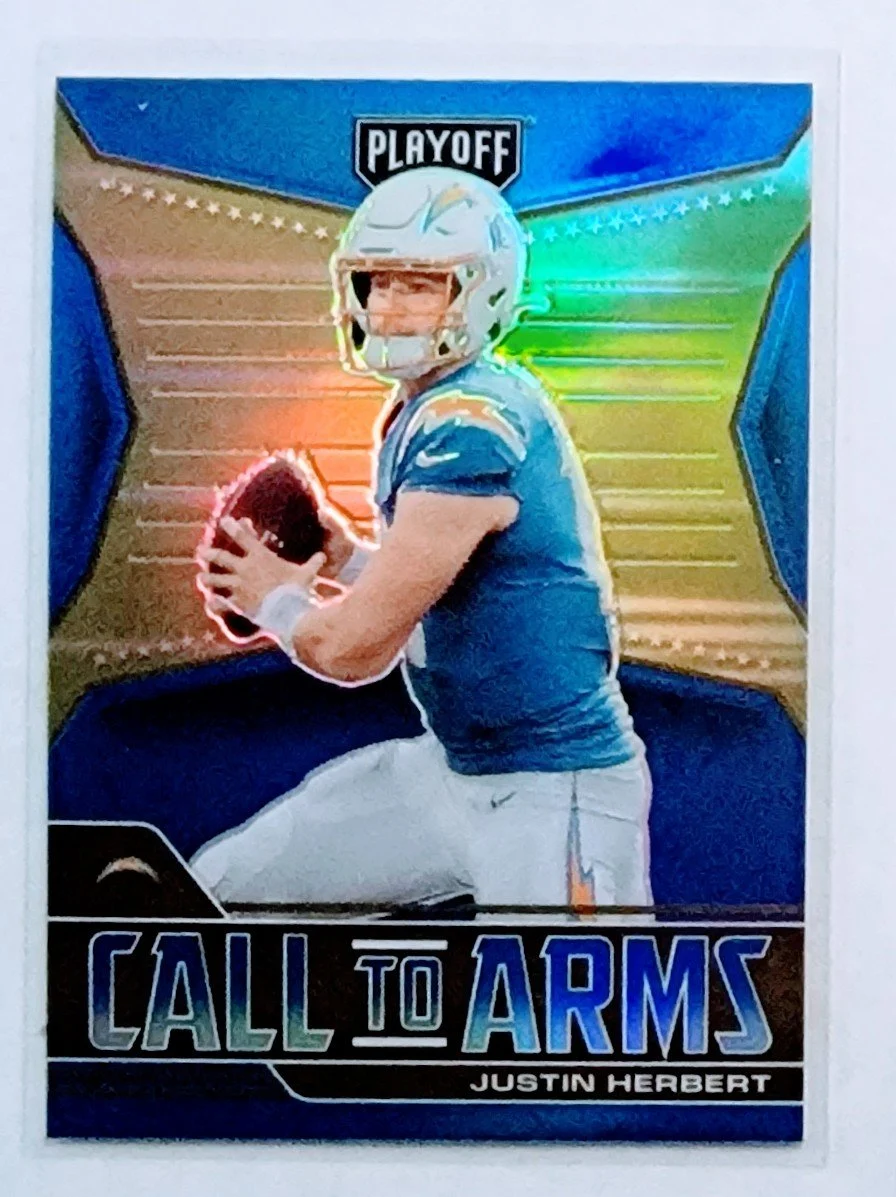 2021 Panini Playoffs Justin Herbert Call to Arms Blue Refractor Los Angeles Chargers Football Card AVM1