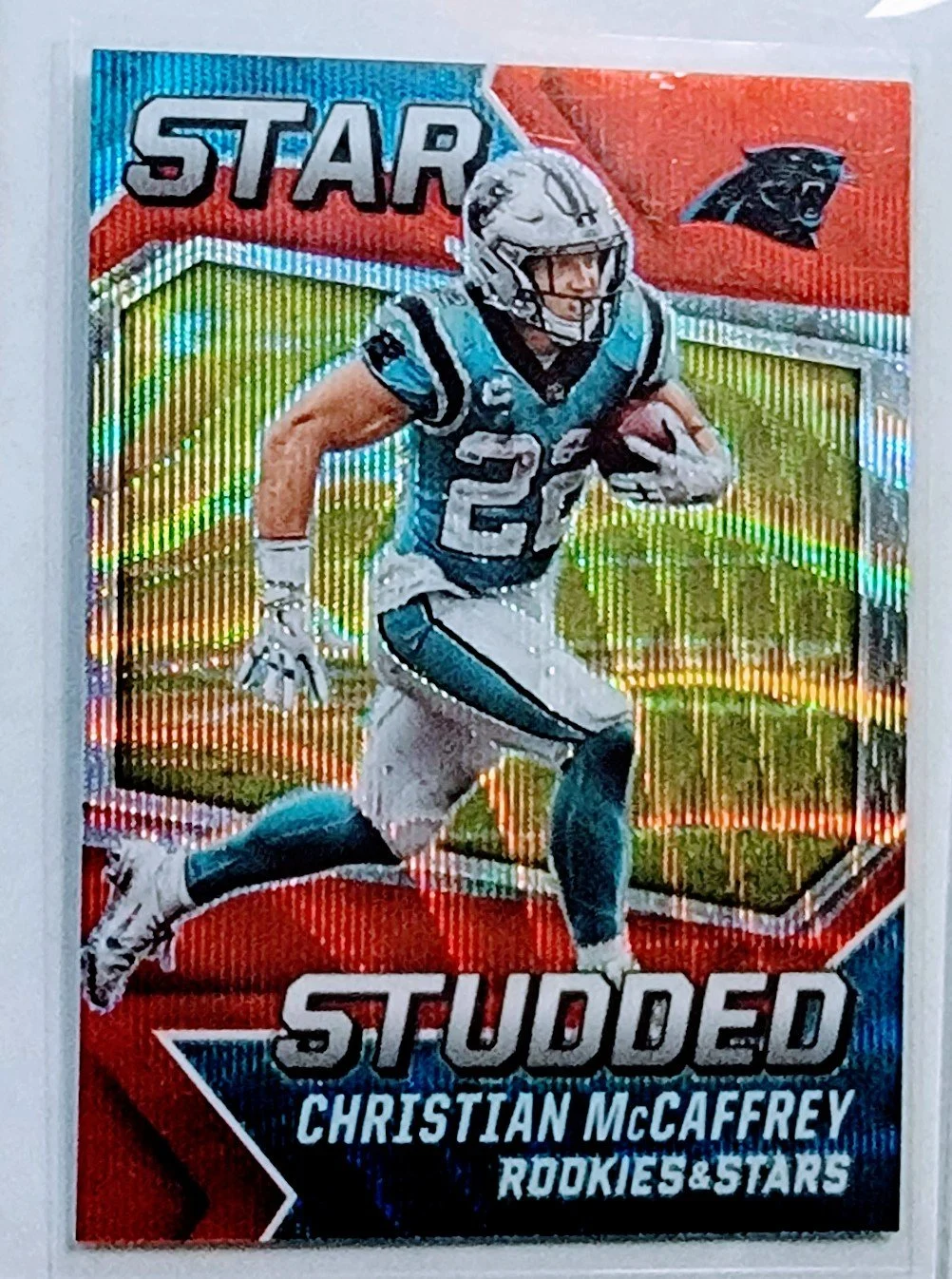 2021 Panini Rookies and Stars Christian McCaffrey Star Studded Hyper Refractor Carolina Panthers Football Card AVM1