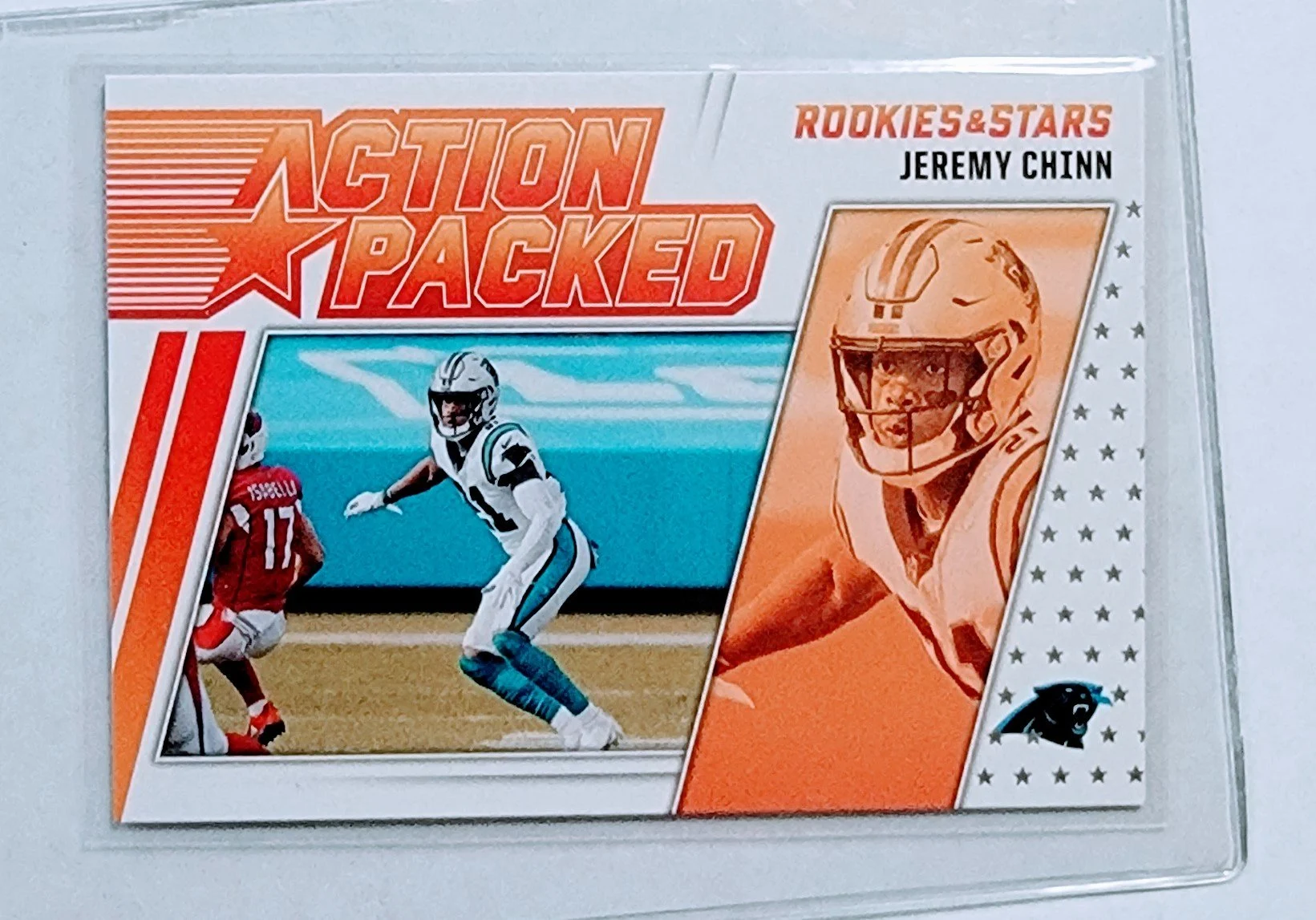 2021 Panini Rookies and Stars Jeremy Chinn Action Packed Carolina Panthers Football Card AVM1