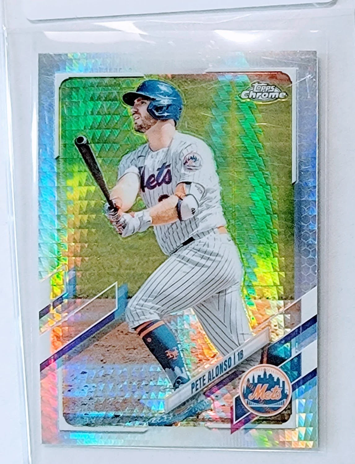 2021 Topps Chrome Pete Alonso Prism Refractor Baseball Trading Card TPTV