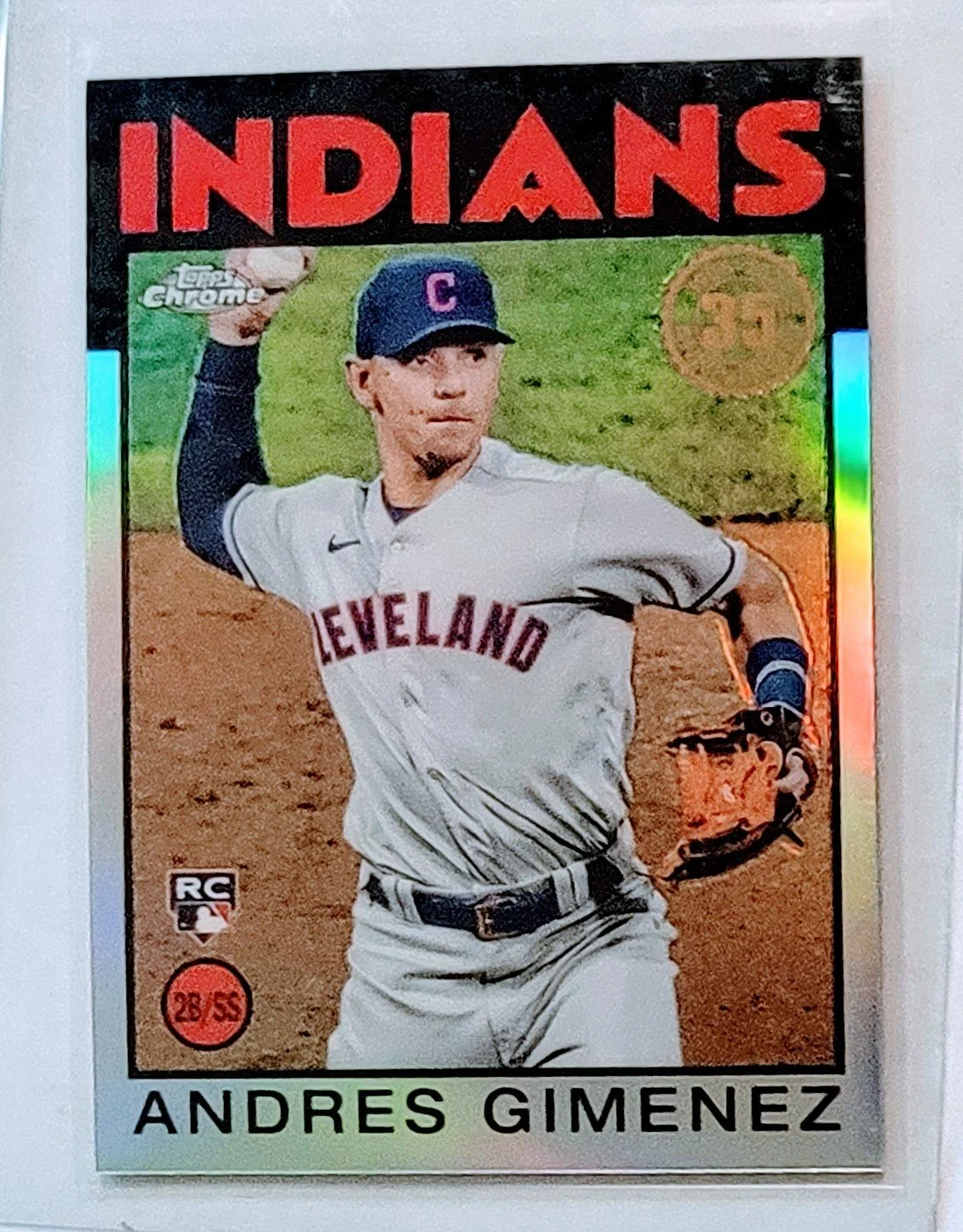 2021 Topps Chrome Update Andres Gimenez 1985 35th Anniversary Rookie Refractor Baseball Card TPTV