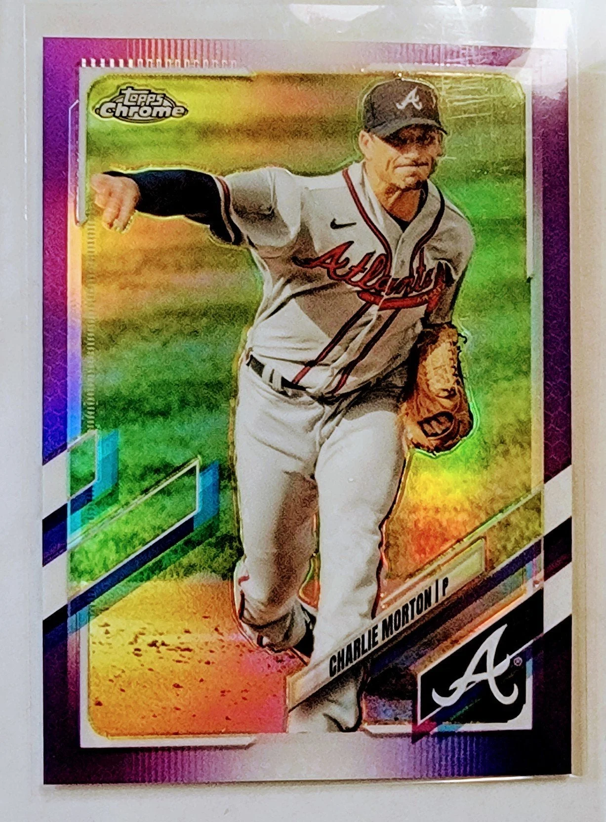 2021 Topps Chrome Update Charlie Morton Purple Refractor Atlanta Braves Baseball Card AVM1