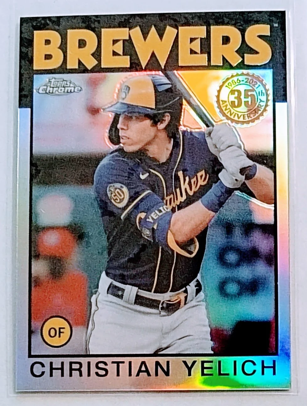 2021 Topps Chrome Update Christian Yelich 1985 35th Anniversary Refractor Baseball Card TPTV