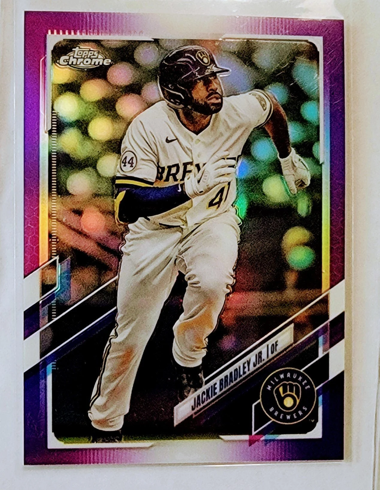 2021 Topps Chrome Update Jackie Bradley Jr Purple Refractor Milwaukee Brewers Baseball Card AVM1