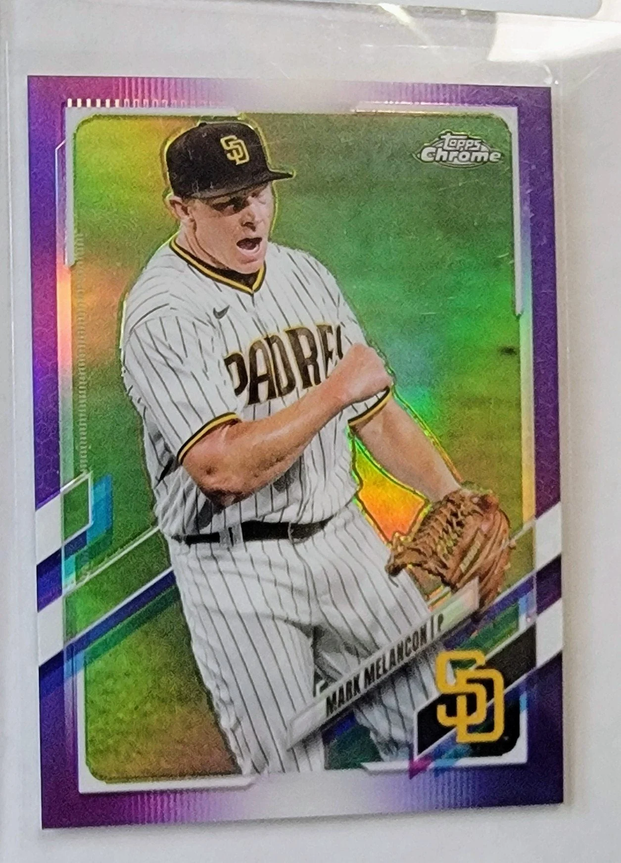 2021 Topps Chrome Update Mark Melancon Purple Refractor San Diego Padres Baseball Card AVM1