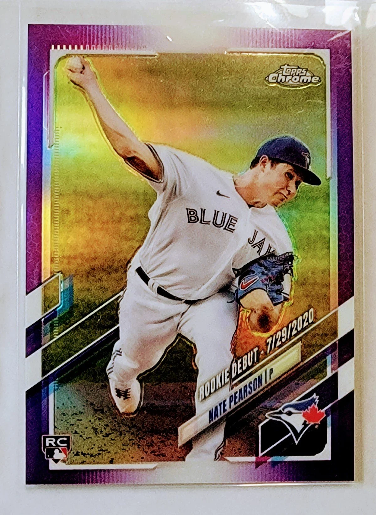 2021 Topps Chrome Update Nate Pearson Rookie Debut Purple Refractor Toronto Blue Jays Rookie Baseball Card AVM1
