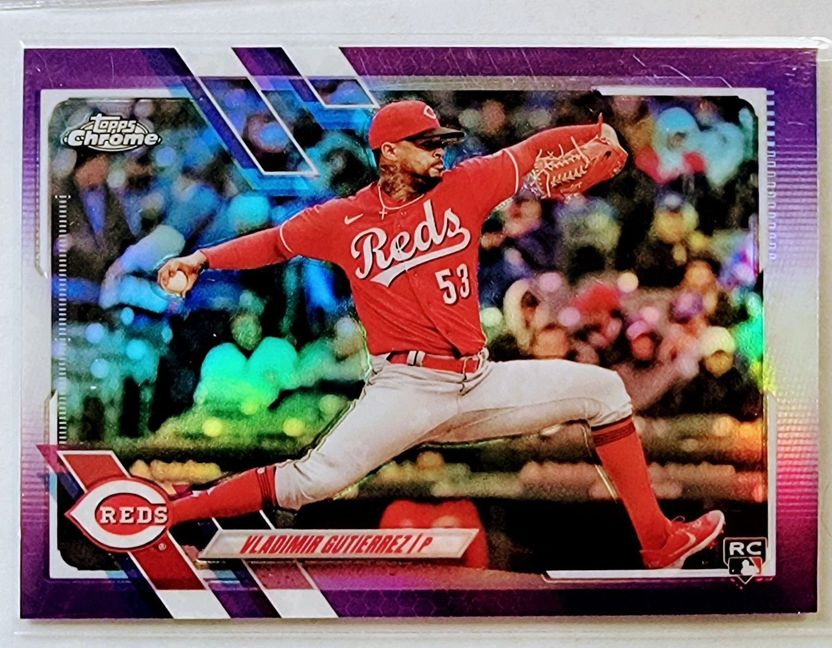 2021 Topps Chrome Vladimir Gutierrez Purple Rookie Refractor Cincinnati Reds Baseball Card AVM1