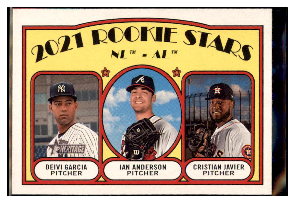 2021 Topps Heritage 2021 Rookie Stars - NL - AL - Ian Anderson / Deivi Garcia / Cristian Javier RC    Atlanta Braves / New York Yankees / Houston Astros #325 Baseball Card GMMGB