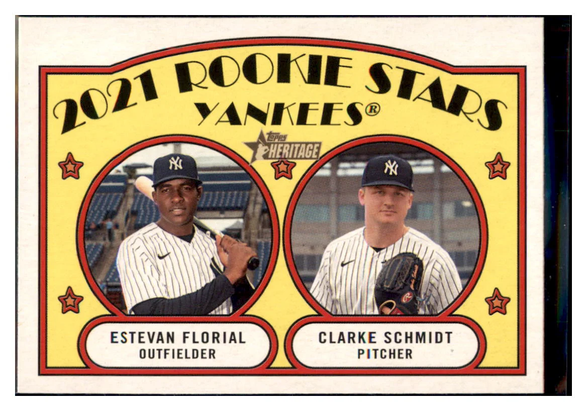 2021 Topps Heritage 2021 Rookie Stars - Yankees - Estevan Florial / Clarke Schmidt RC New York Yankees #158 Baseball Card GMMGB
