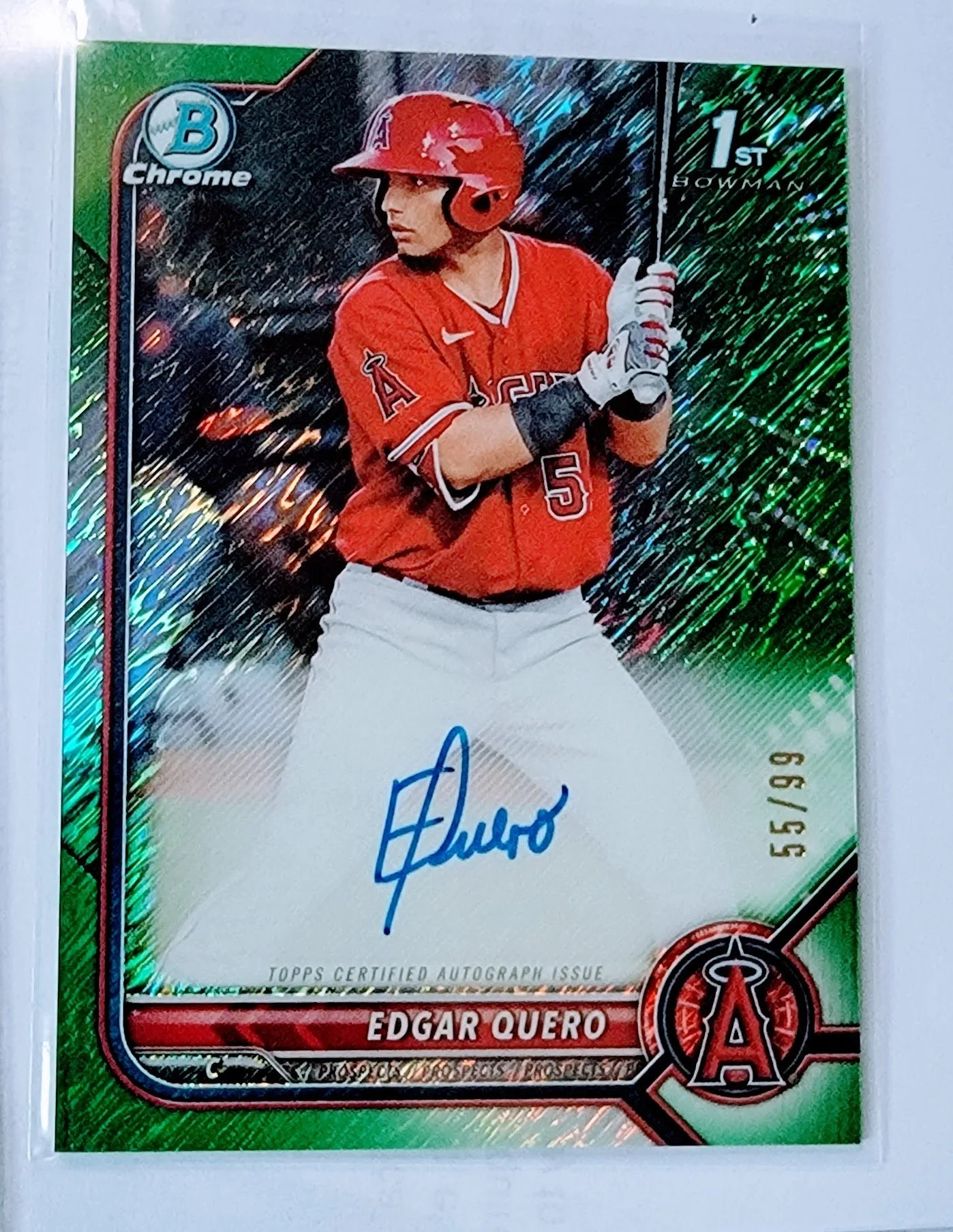 2022 Bowman Chrome Edgar Quero Green Autographed Refractor #'d/99 1st on Bowman Arizona Diamondbacks Baseball Card AVM1