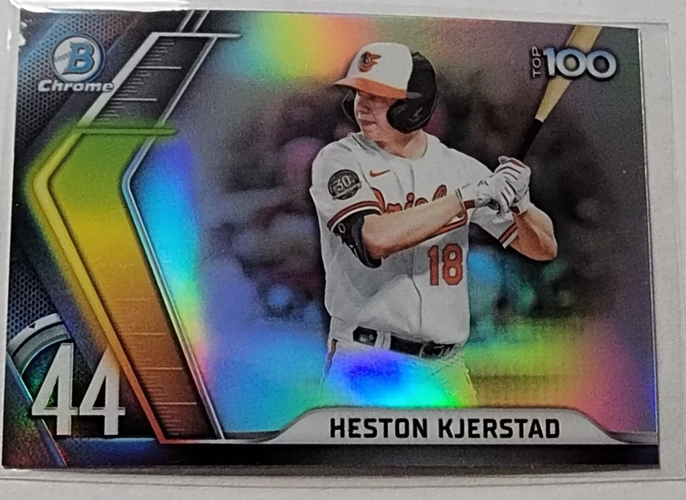 2022 Bowman Chrome Heston Kjerstad Mega Box Top 100 Refractor Baseball Card AVM1