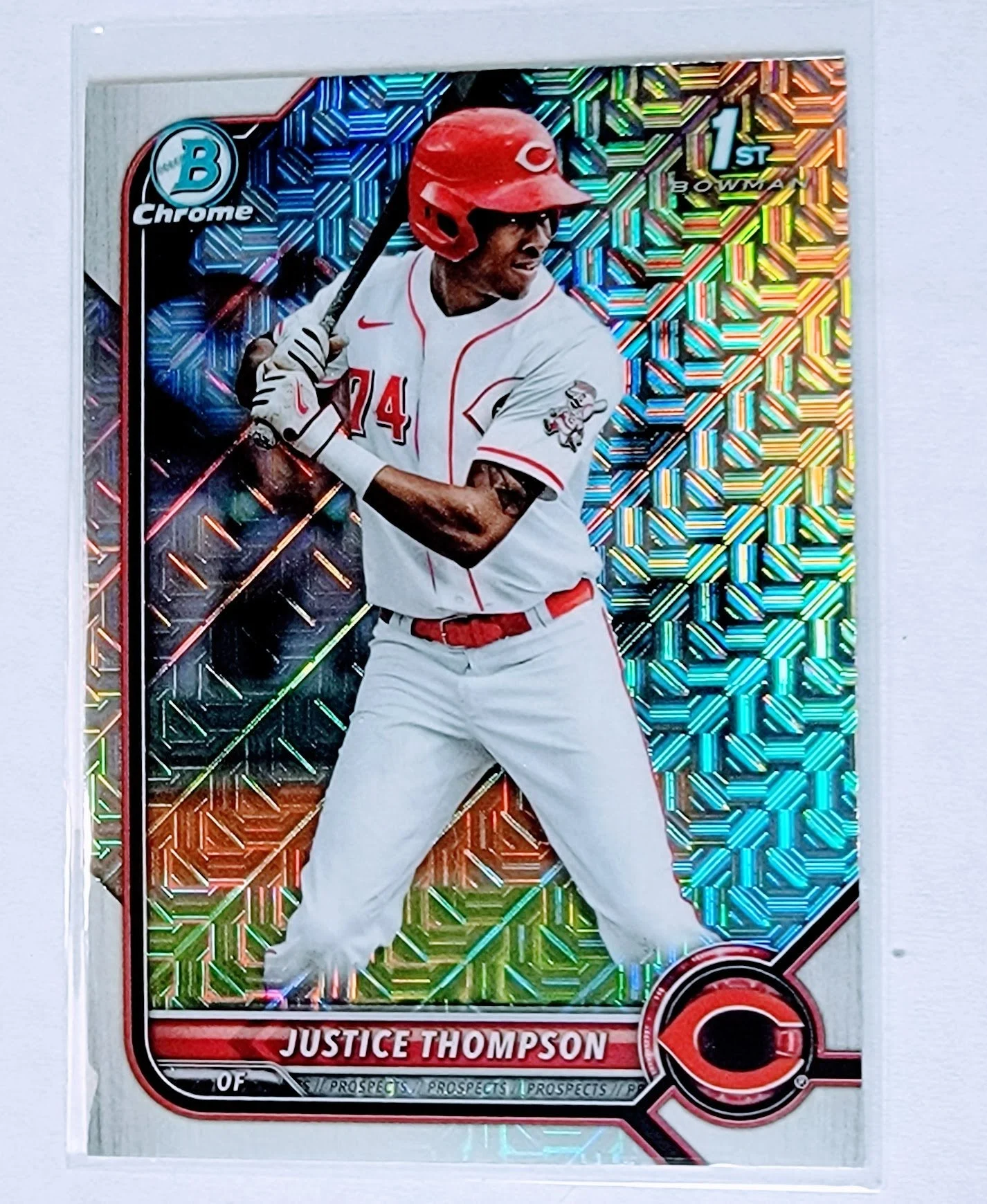 2022 Bowman Chrome Justice Thompson 1st on Bowman Mojo Refractor Baseball Trading Card SMCB1