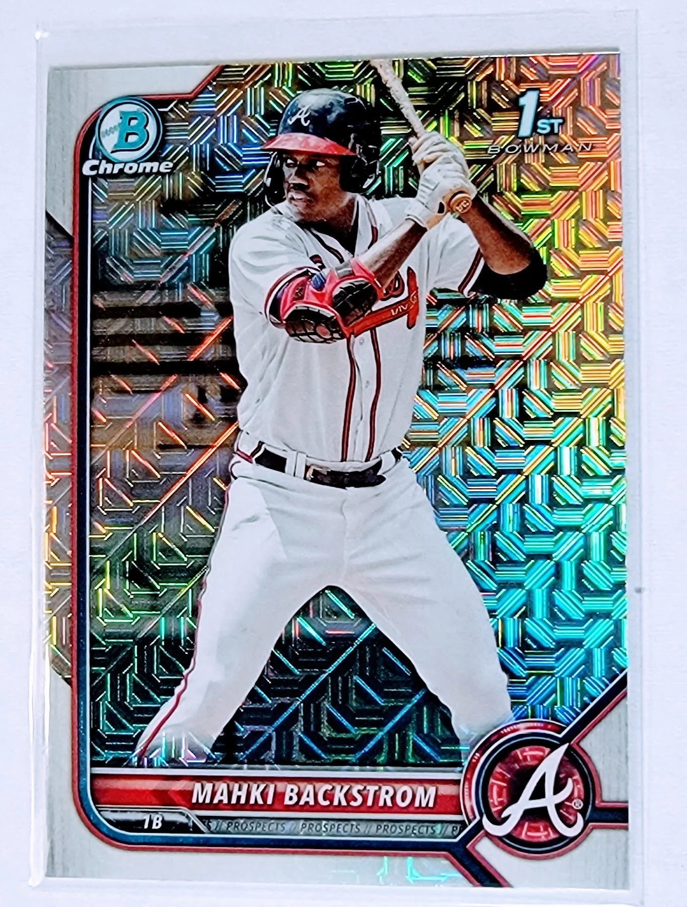 2022 Bowman Chrome Mahki Backstrom 1st on Bowman Mojo Refractor Baseball Trading Card SMCB1