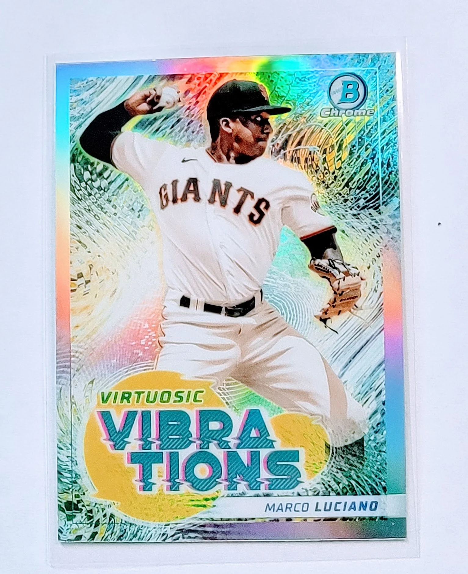2022 Bowman Chrome Marco Luciano Virtuosic Vibrations Refractor Baseball Card AVM1