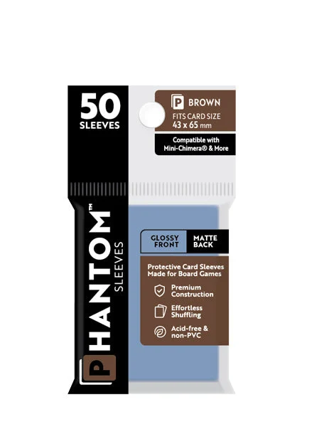 5 Packs Phantom Sleeves: "Brown Size" (43mm x 65mm) - Gloss Matte (50) (Compatible with: Mini-Chimera and More) Value Bundle!