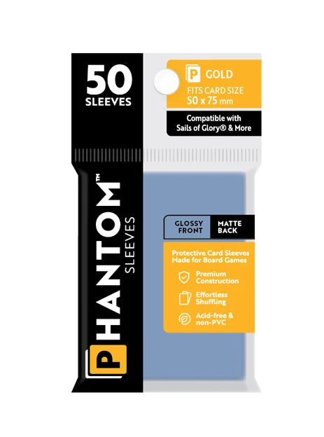 5 Packs Phantom Sleeves: "Gold Size" (50mm x 75mm) - Gloss Matte (50) (Compatible with: Sails of Glory and More) Value Bundle!