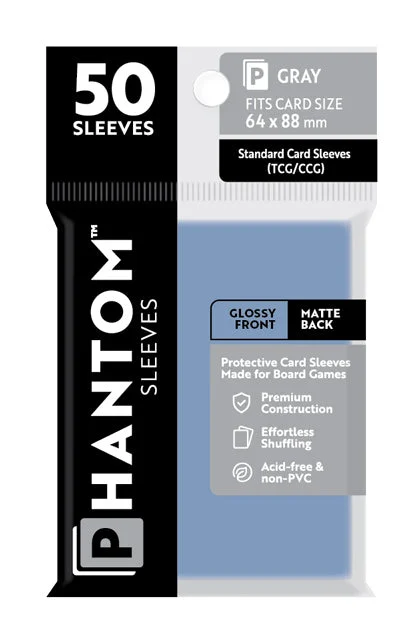 5 Packs Phantom Sleeves: "Gray Size" (64mm x 88mm) - Gloss Matte (50) (Compatible with: Standard Card Sleeves (CCGTCG)) Value Bundle!