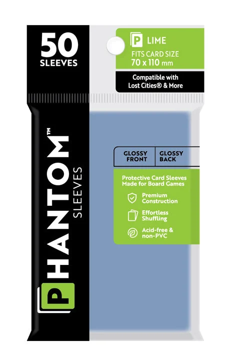 5 Packs Phantom Sleeves: "Lime Size" (70mm x 110mm) - Gloss Gloss (50) (Compatible with: Lost Cities and More) Value Bundle!