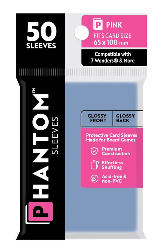 5 Packs Phantom Sleeves: "Pink Size" (65mm x 100mm) - Gloss Gloss (50) (Compatible with: 7 Wonders and More) Value Bundle!
