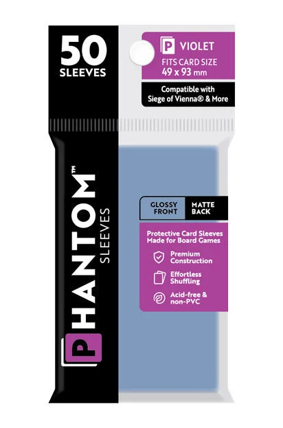5 Packs Phantom Sleeves: "Violet Size" (49mm x 93mm) - Gloss Matte (50) (Compatible with: Siege of Vienna and More) Value Bundle!